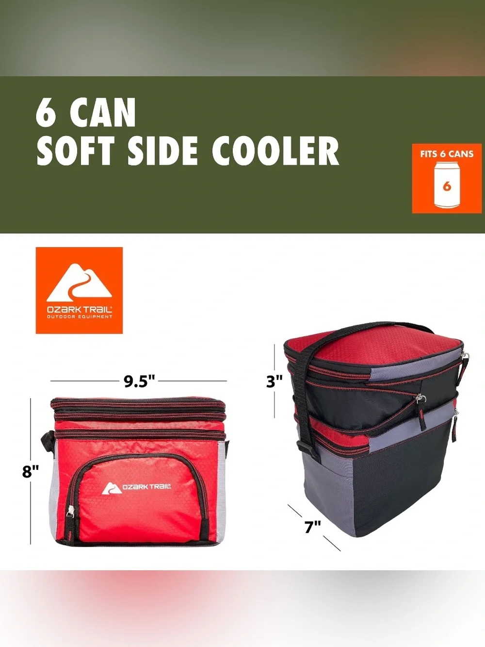 Ozark Trail 6 Can Soft-Sided Red/Gray Cooler New with Tag